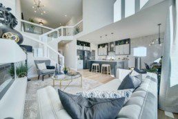 open to above great room in the midland showhome by western living homes in rosewood