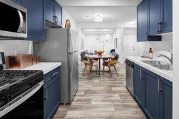 Blue Basement Suite Kitchen in The Grahame Showhome at Rosewood in Edmonton