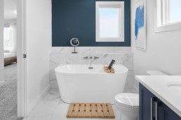 Bathroom with Standalone Tub in The Grahame Showhome in Rosewood at Secord Edmonton